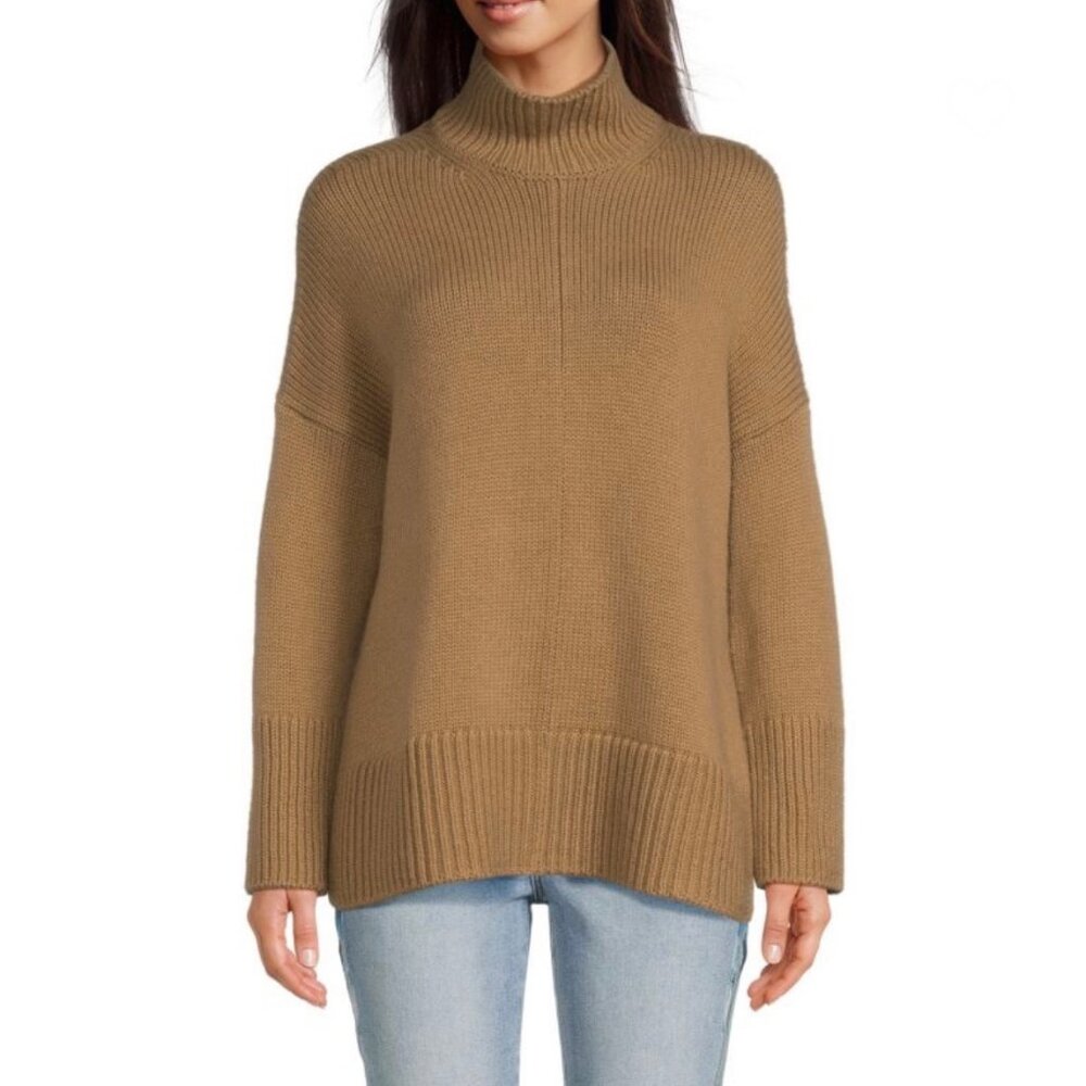 $495 Vince Cashmere Wool Turtleneck Sweater Trapeze Tan Size Medium Large